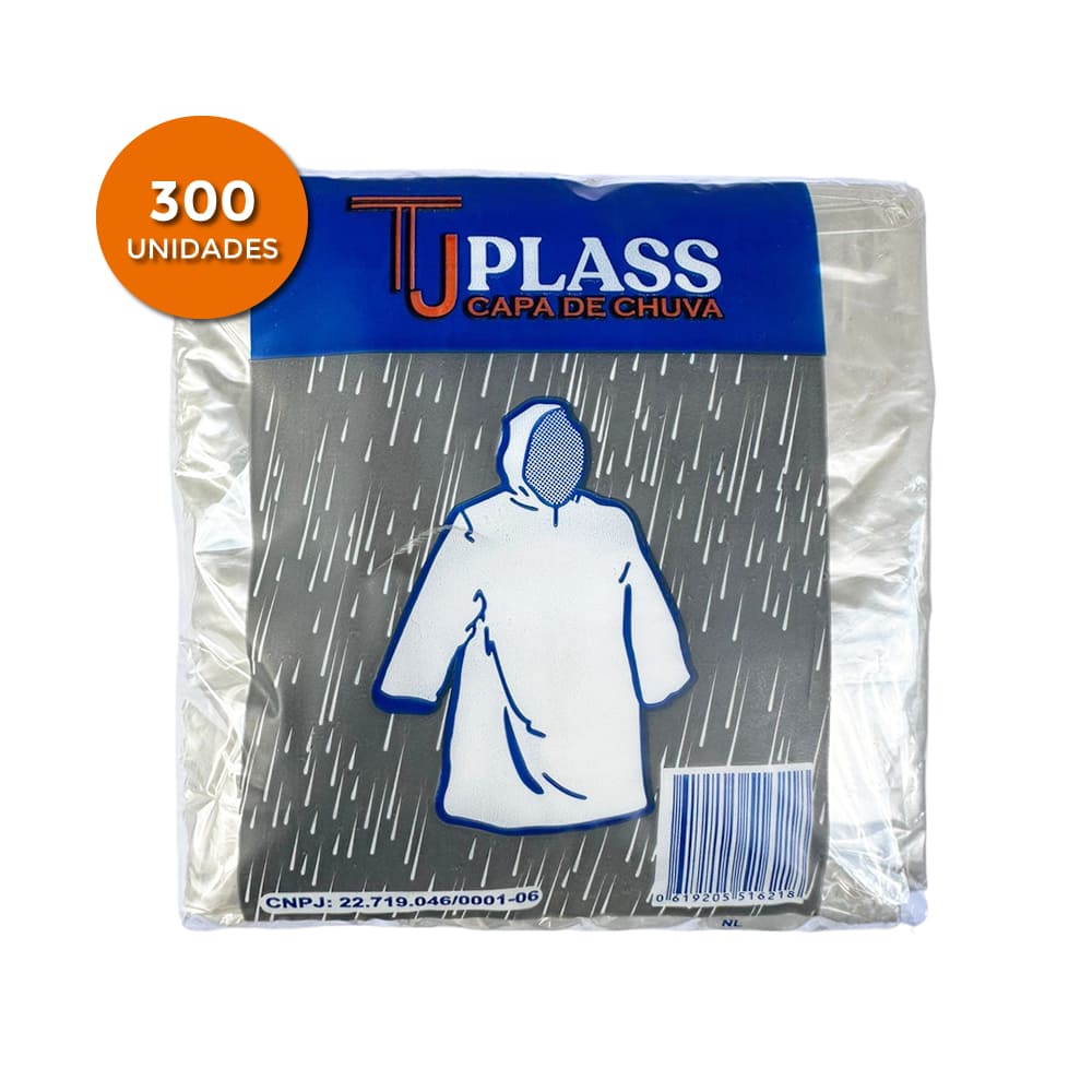 Kit com 300 Capas de Chuva Descartáveis Transparente - TJPlass